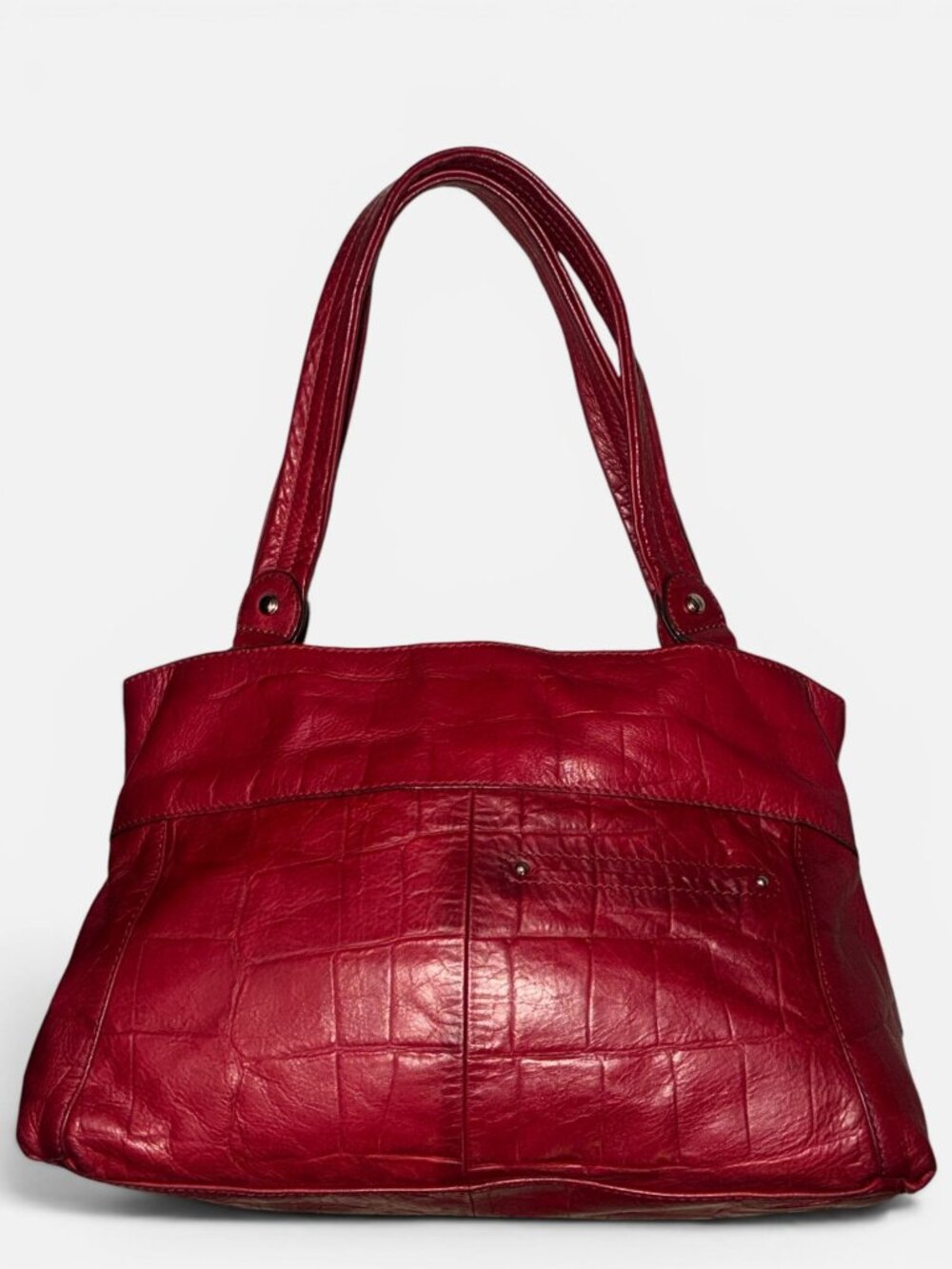 B Makowsky Shoulder Bag A95523 Red Croc Embossed Leather Hobo Satchel +Bag Charm - Picture 5 of 10